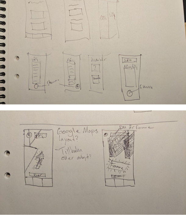 Early sketches exploring navigation UI concepts